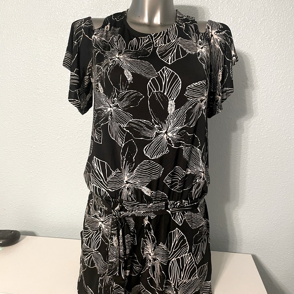 Black and White Floral Shorts Romper